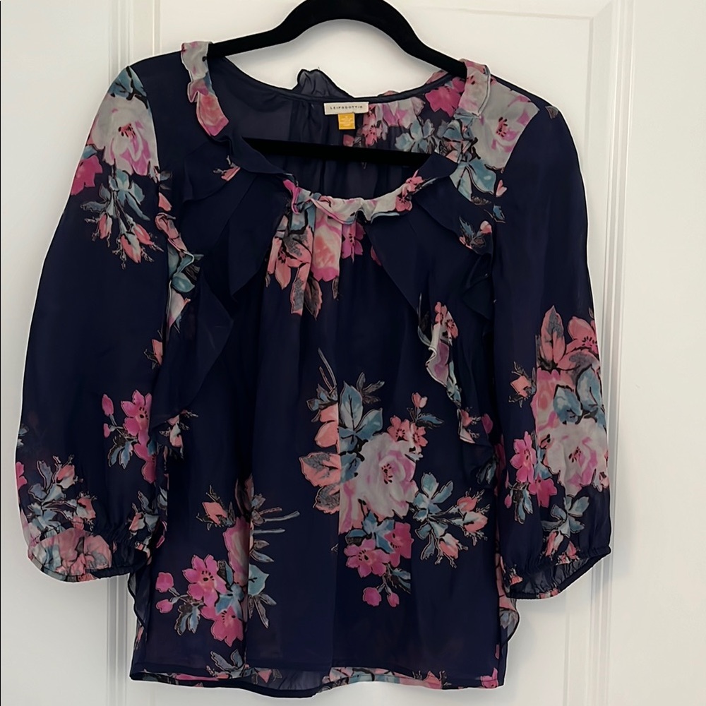 Leifsdottir Silk Ruffled Crop Blouse